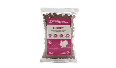 Dr.Huggy supreme dog nutrition indyk z kaczką i batatami - bezzbożowa sucha karma dla szczeniąt, ras małych próbka 100g