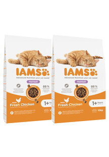 IAMS for Vitality dla kotów z problemem kul włosowych ze świeżym kurczakiem 20 kg (2 x 10 kg)