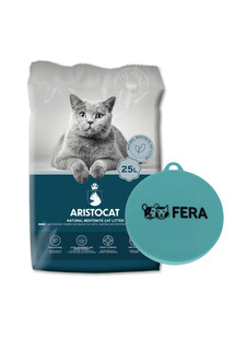 ARISTOCAT Bentonite Plus żwirek bentonitowy naturalny 25 l + FERA Pokrywka na puszkę silikonowa 7,5 cm silikonowa