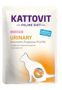 KATTOVIT Feline Diet Urinary z łososiem 85 g Dietetyczna karma dla kotów w celu zapobiegania powstawaniu kamieni struwitowych