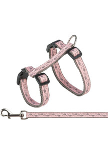 Szelki ze smyczą dla kota, szare/różowe