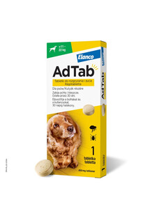 AdTab 450 mg tabletki na kleszcze i pchły do rozgryzania i żucia dla psów (>11–22 kg)