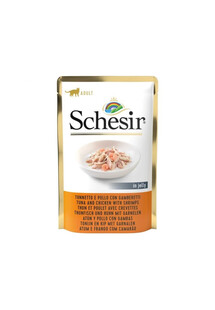 SCHESIR Jelly Adult Tuna Chicken and Shrimps mokra karma z tuńczykiem, kurczakiem i krewetką w galaretce dla kotów 85 g
