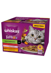 Adult Tasty Mix Wybór Szefa Kuchni w sosie 24x85 g kawałki z wołowiną, łososiem, kurczakiem i indykiem, kurczakiem i dorszem dla dorosłych kotów