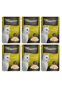 MIAMOR Feline Filets 6x100 g - Mokra karma dla kotów, Kurczak i drób w galaretce