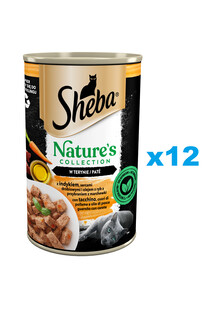 SHEBA puszka 12x400 g Nature's Collection z indykiem, sercami drobiowymi i olejem z ryb z przybraniem z marchewki w terynie