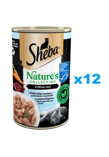 SHEBA puszka 12x400 g Nature's Collection z białą rybą i wątróbką z przybraniem z marchewki w terynie