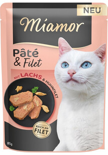 MIAMOR Pate & Filet with Salmon 85 g mokra karma dla dorosłych kotów z łososiem