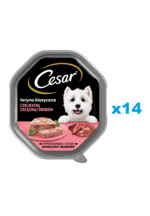 CESAR tacka 14x150 g  mokra karma pełnoporcjowa dla dorosłych psów teryna z delikatną cielęciną i drobiem