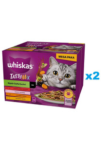 WHISKAS Adult Tasty Mix Wybór Szefa Kuchni w sosie 48x85 g kawałki z wołowiną, łososiem, kurczakiem i indykiem, kurczakiem i dorszem dla dorosłych kotów