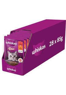WHISKAS Adult saszetka 28x85 g mokra karma dla dorosłych kotów w galaretce z wołowiną i drobiem