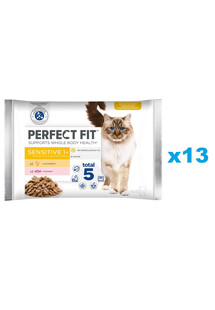 PERFECT FIT Sensitive 1+ saszetki 52x85 g w sosie z kurczakiem, z łososiem dla dorosłych kotów