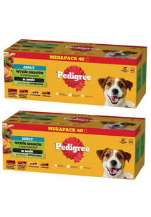 PEDIGREE Adult Wybór Smaków z warzywami saszetki 80x100 g mokra karma pełnoporcjowa dla dorosłych psów, z mieszanką wołowiny i jagnięciny, z mieszanką wołowiny i wątróbki, z kurczakiem, z indykiem, w sosie