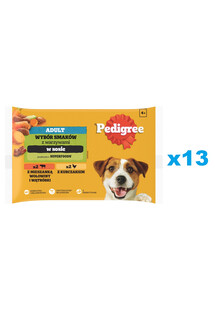 PEDIGREE Adult Wybór Smaków z warzywami saszetki 52x100 g mokra karma pełnoporcjowa dla dorosłych psów, z mieszanką wołowiny i wątróbki, z kurczakiem, w sosie