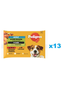 PEDIGREE Adult Wybór Smaków z warzywami saszetki 52x100 g mokra karma pełnoporcjowa dla dorosłych psów, z mieszanką wołowiny i jagnięciny, z indykiem, w sosie