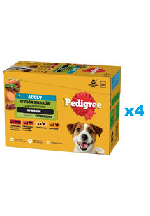 PEDIGREE Adult Wybór Smaków z warzywami saszetki 48x100 g mokra karma pełnoporcjowa dla dorosłych psów, z mieszanką wołowiny i jagnięciny, z mieszanką wołowiny i wątróbki, z kurczakiem, z indykiem, w sosie