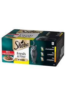 SHEBA Fresh Fine MEGAPACK saszetki 50x50 g mokra karma dla kotów w sosie, z kurczakiem, z drobiem, z indykiem