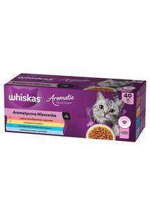 Adult Aromatyczna Mieszanka saszetki 40x85 g mokra karma pełnoporcjowa dla dorosłych kotów w sosie kawałki z glazurowaną wieprzowiną i marchewką, soczystym kurczakiem, z kawałkami ryb oceanicznych w bulionie, delikatnym łososiem i groszkiem