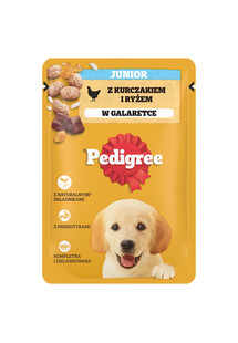 PEDIGREE Junior saszetka 100 g mokra karma pełnoporcjowa dla szczeniąt, kawałki bogate w kurczaka z ryżem, w galaretce