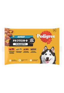 Adult Protein+ saszetki 4x85 g mokra karma pełnoporcjowa dla dorosłych psów z mieszanką wołowiny i wątróbki, z kurczakiem i wołowiną, z indykiem i kurczakiem, z kaczką i kurczakiem w galaretce