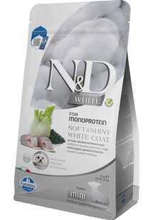 FARMINA N&D White Dog Puppy Mini Sea Bass, Spirulina, Fennel 1,5 kg dla szczeniąt małych ras z jasną sierścią