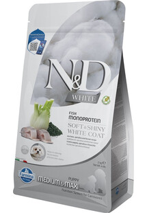 FARMINA N&D White Dog Puppy Medium Maxi Sea Bass, Spirulina, Fennel 2 kg dla szczeniąt małych ras 21z jasną sierścią