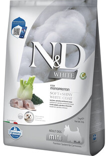 FARMINA N&D White Dog Adult Mini Sea Bass, Spirulina, Fennel 5 kg dla dorosłych małych psów z jasną sierścią