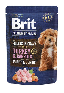 BRIT Premium By Nature Fillets in Gravy with Turkey and Carrots Puupy Junior 24x85g mokra karma z indykiem i marchewką dla szczeniąt i młodych psów