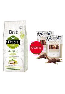 BRIT Fresh duck with millet active run & work 12 kg + WOOLF Chicken And Rawhide Twister 2 x 100g suszona skóra owinięta kurczakiem GRATIS
