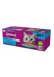 WHISKAS Adult saszetka 40 x 85 g Smaki Rybne w galaretce łosoś, tuńczyk, dorsz, biała ryba + TRIXIE Mysz pluszowa z kocimiętką 7 cm
