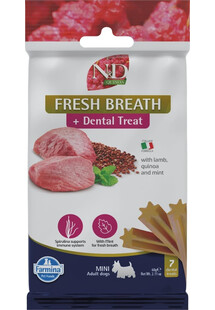 FARMINA N&D Quinoa Dental Treat Fresh breath Adult Mini Dog dentystyczny przysmak dla małych psów 60 g (7 szt)