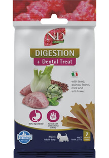 FARMINA N&D Quinoa Dental Treat Digestion Adult Mini Dog dentystyczny przysmak dla małych psów 60 g (7 szt)