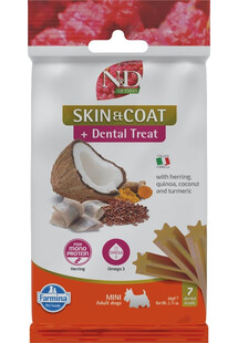 FARMINA N&D Quinoa Dental Treat Skin Coat Herring Adult Mini Dog dentystyczny przysmak dla psów ras małych 60 g (7 szt)