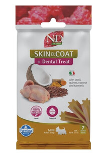 FARMINA N&D Quinoa Dental Treat Skin Coat Quail Adult Mini Dog dentystyczny przysmak dla małych psów 60 g (7 szt)