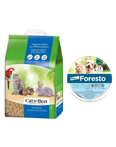 JRS Cat'S Best Universal 20 l (11 kg) + BAYER FORESTO Obroża dla kota i psa przeciw kleszczom i pchłom poniżej 8 kg