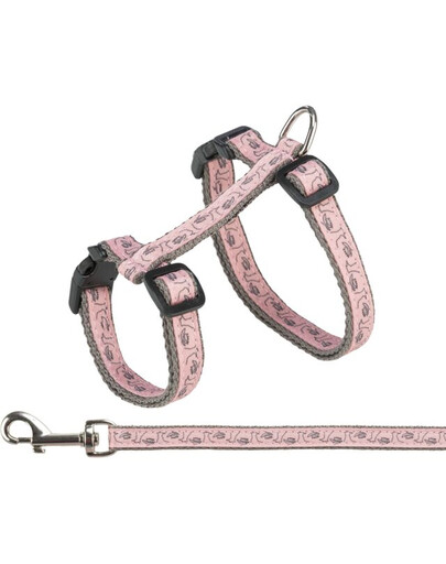 Szelki ze smyczą dla kota, szare/różowe