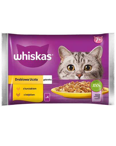 Senior saszetka 85g Drobiowa Uczta mokra karma dla starszych kotów w galaretce z: kurczakiem, indykiem
