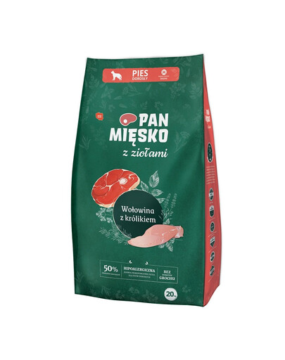 z ziołami Wołowina z królikiem M 20 kg dla ras średnich