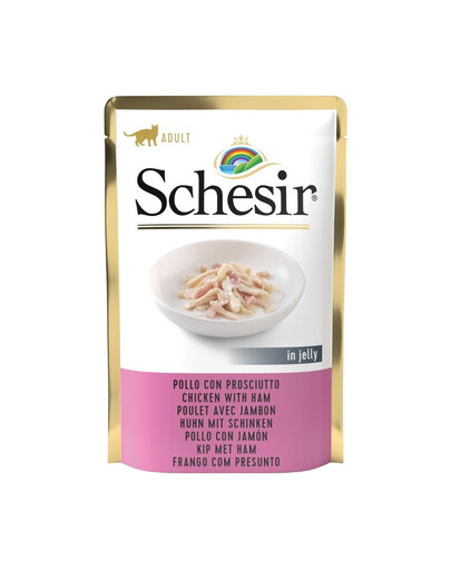 SCHESIR Jelly Adult Chicken Fillets and Ham filety z kurczaka z szynką w galaretce dla kotów 85g