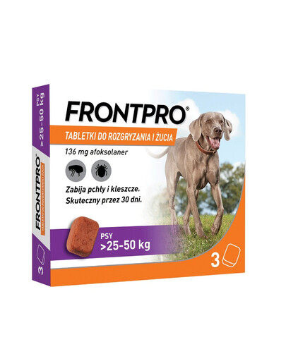 >25-50 kg XL 3 tabletki na kleszcze i pchły do żucia dla psów