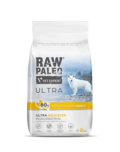 RAW PALEO Ultra Monoprotein Turkey Medium and Large Adult Dogs 2 kg