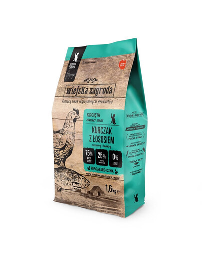 WIEJSKA ZAGRODA Kurczak z łososiem 1,6kg - sucha karma dla kociąt, 1,6 kg