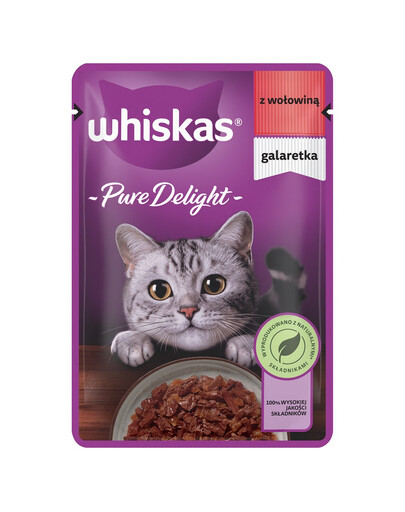 WHISKAS Adult Pure Delight saszetka 85 g mokra karma pełnoporcjowa dla dorosłych kotów, kawałki z wołowiną w galaretce