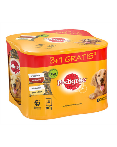 PEDIGREE Adult 4x400 g mokra pełnoporcjowa karma dla dorosłych psów w galaretce z kurczakiem i wołowiną