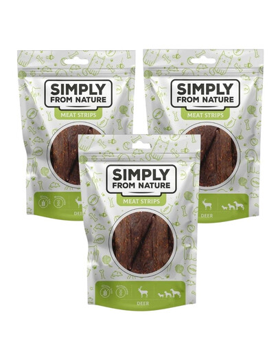 SIMPLY FROM NATURE Meat Strips - Mięsne paski dla psów z jeleniem, 3x80 g