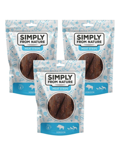 SIMPLY FROM NATURE Meat Strips - Mięsne paski dla psów z dziczyzny, 3x80 g