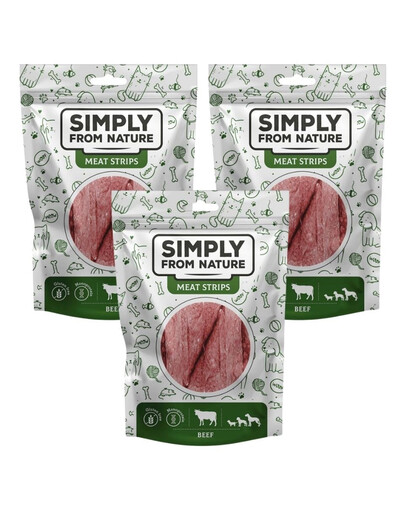 SIMPLY FROM NATURE Meat Strips - Mięsne paski dla psów z wołowiną, 3x80 g