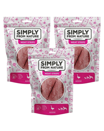 SIMPLY FROM NATURE Meat Strips - Mięsne paski dla psów z gęsi, 3x80 g