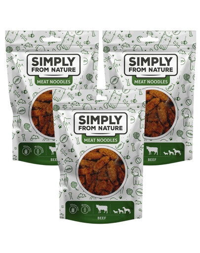 SIMPLY FROM NATURE Meat Noodles - Mięsne kluski dla psów z wołowiną, 3x80 g