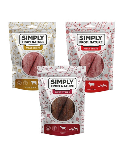 SIMPLY FROM NATURE Meat Strips Mięsne paski Mix smaków bez drobiu 3x80 g